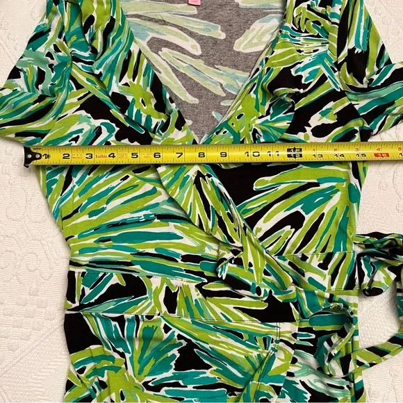 Lilly Pulitzer Wrap Dress Green Ruffle Necklace Women’s S - Picture 5 of 6